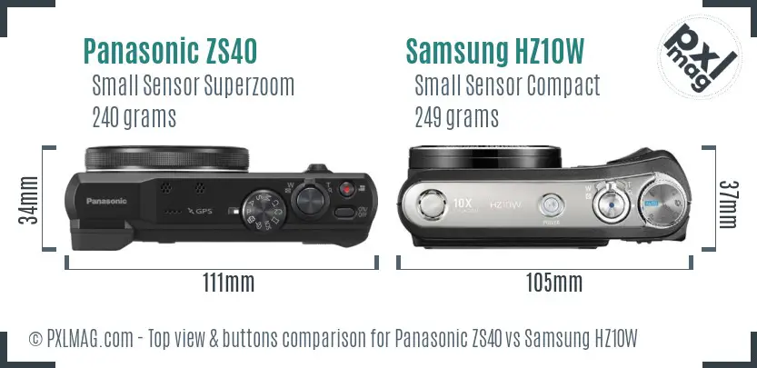 Panasonic ZS40 vs Samsung HZ10W top view buttons comparison Panasonic ZS40 vs Samsung HZ10W top view buttons comparison