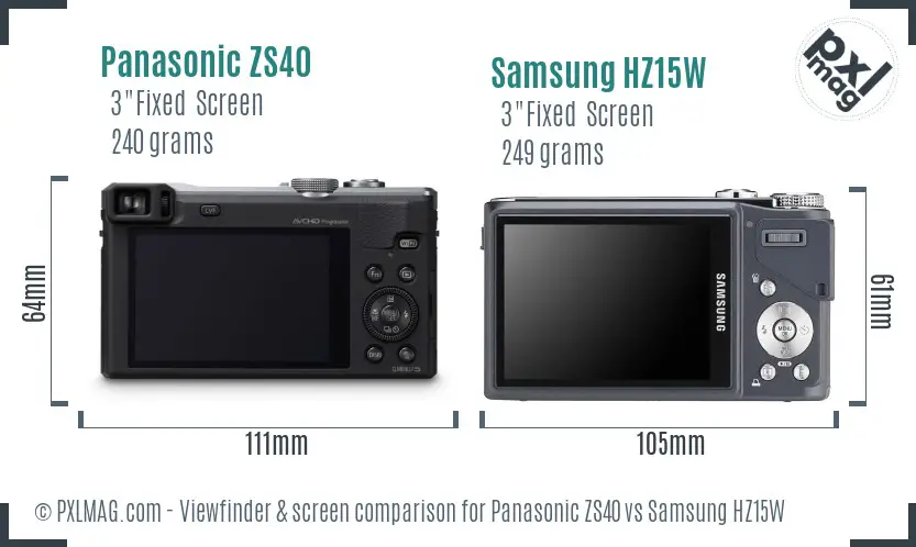 Panasonic ZS40 vs Samsung HZ15W Screen and Viewfinder comparison