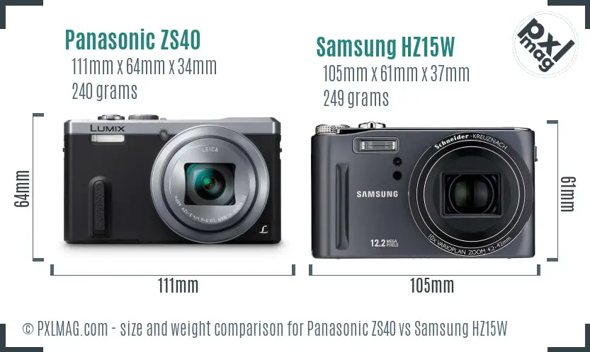 Panasonic ZS40 vs Samsung HZ15W size comparison