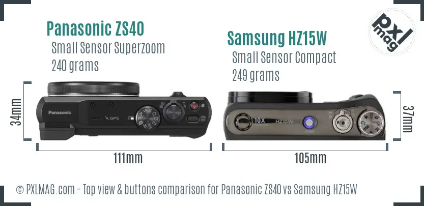 Panasonic ZS40 vs Samsung HZ15W top view buttons comparison