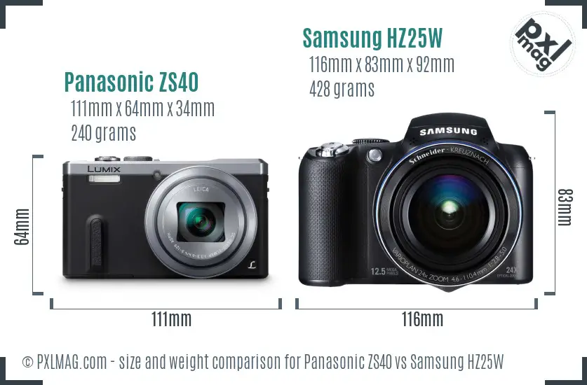 Panasonic ZS40 vs Samsung HZ25W size comparison