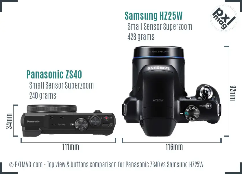 Panasonic ZS40 vs Samsung HZ25W top view buttons comparison