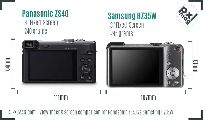 Panasonic ZS40 vs Samsung HZ35W Screen and Viewfinder comparison