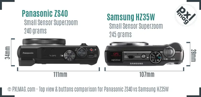 Panasonic ZS40 vs Samsung HZ35W top view buttons comparison