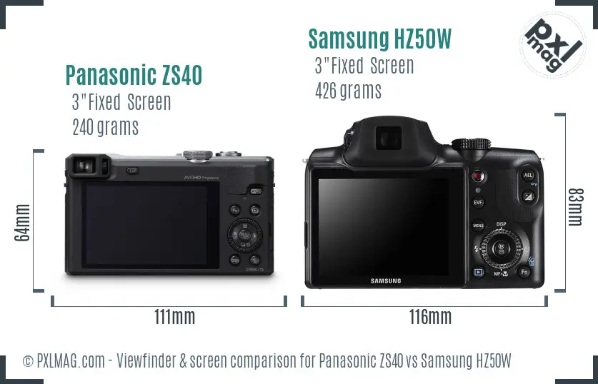 Panasonic ZS40 vs Samsung HZ50W Screen and Viewfinder comparison