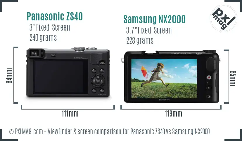Panasonic ZS40 vs Samsung NX2000 Screen and Viewfinder comparison