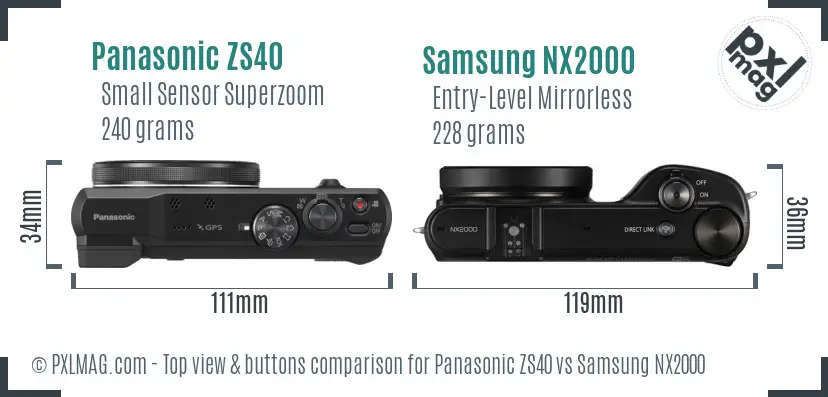 Panasonic ZS40 vs Samsung NX2000 top view buttons comparison