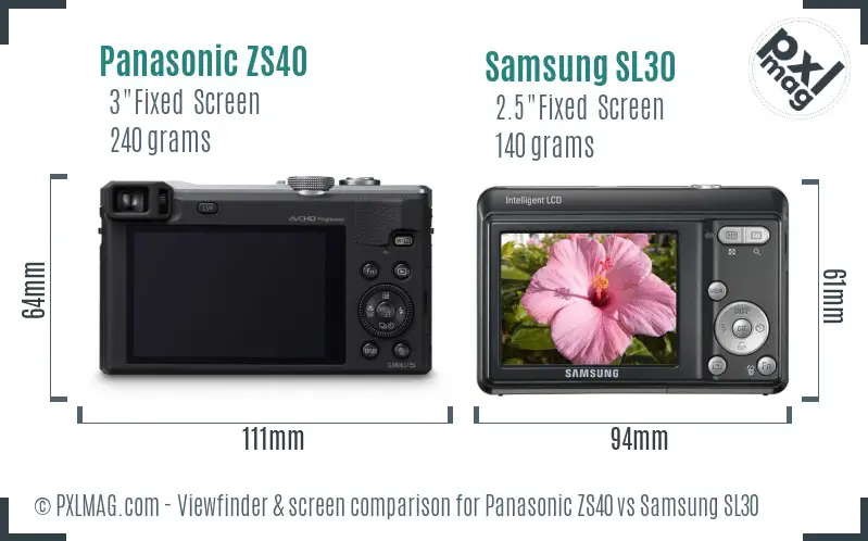 Panasonic ZS40 vs Samsung SL30 Screen and Viewfinder comparison