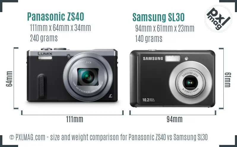 Panasonic ZS40 vs Samsung SL30 size comparison