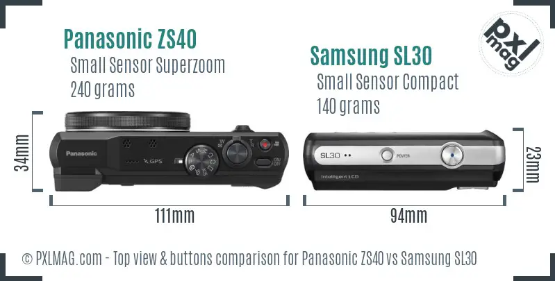 Panasonic ZS40 vs Samsung SL30 top view buttons comparison