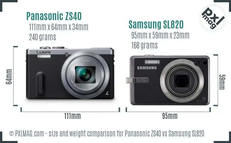 Panasonic ZS40 vs Samsung SL820 size comparison