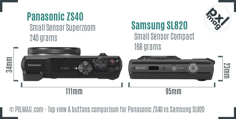 Panasonic ZS40 vs Samsung SL820 top view buttons comparison