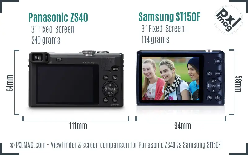Panasonic ZS40 vs Samsung ST150F Screen and Viewfinder comparison