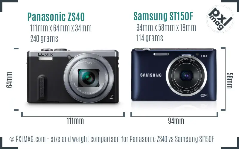 Panasonic ZS40 vs Samsung ST150F size comparison