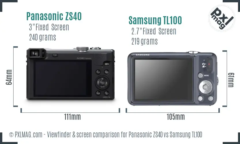 Panasonic ZS40 vs Samsung TL100 Screen and Viewfinder comparison