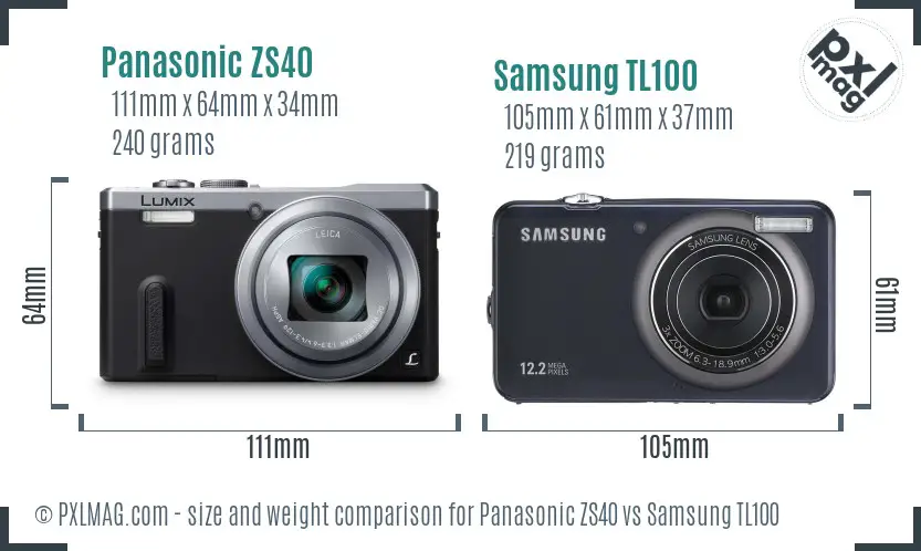 Panasonic ZS40 vs Samsung TL100 size comparison