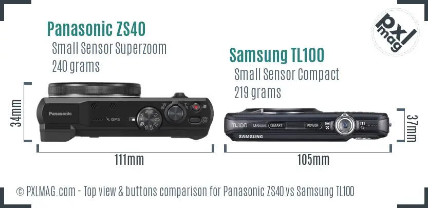 Panasonic ZS40 vs Samsung TL100 top view buttons comparison