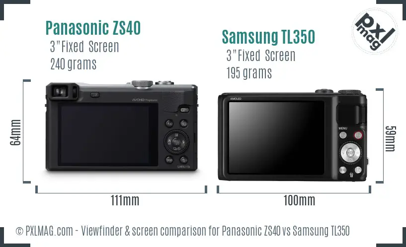 Panasonic ZS40 vs Samsung TL350 Screen and Viewfinder comparison