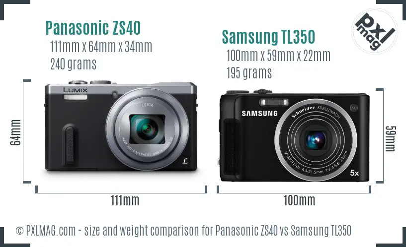 Panasonic ZS40 vs Samsung TL350 size comparison