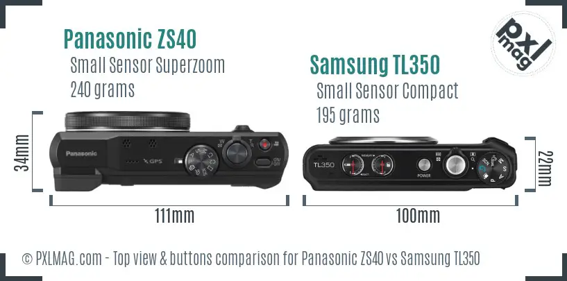 Panasonic ZS40 vs Samsung TL350 top view buttons comparison