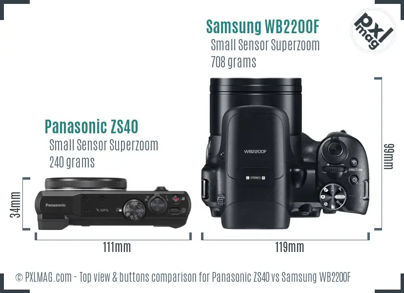 Panasonic ZS40 vs Samsung WB2200F top view buttons comparison