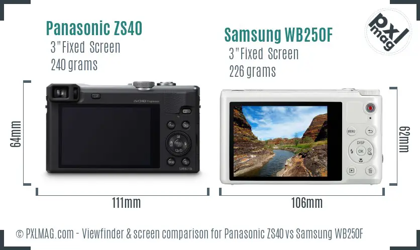 Panasonic ZS40 vs Samsung WB250F Screen and Viewfinder comparison