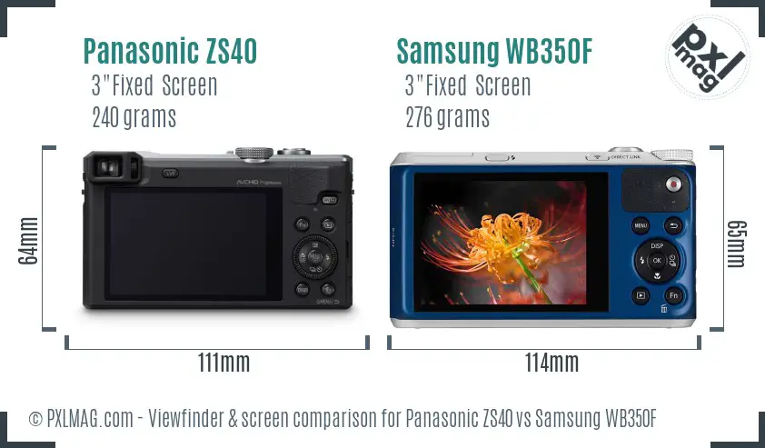 Panasonic ZS40 vs Samsung WB350F Screen and Viewfinder comparison