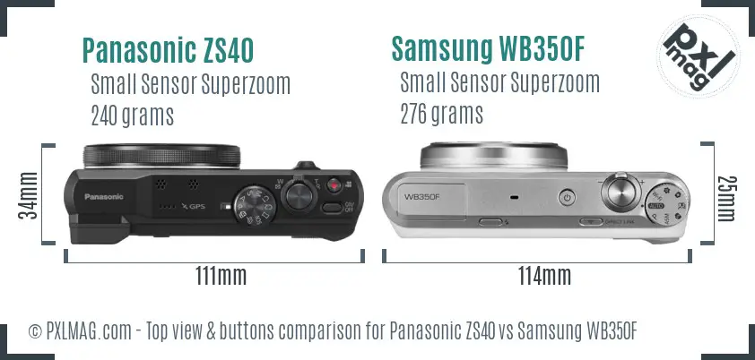 Panasonic ZS40 vs Samsung WB350F top view buttons comparison