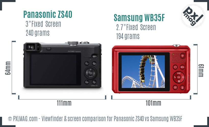 Panasonic ZS40 vs Samsung WB35F Screen and Viewfinder comparison