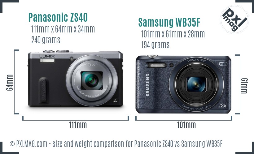 Panasonic ZS40 vs Samsung WB35F size comparison