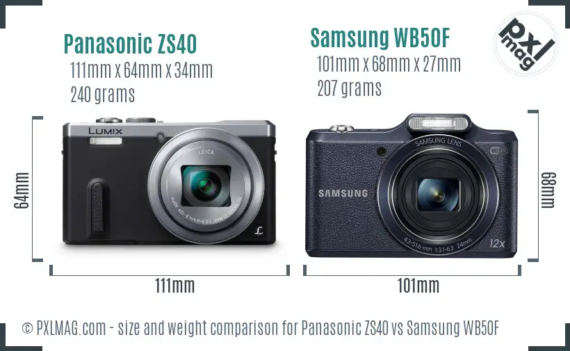 Panasonic ZS40 vs Samsung WB50F size comparison