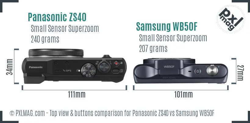 Panasonic ZS40 vs Samsung WB50F top view buttons comparison