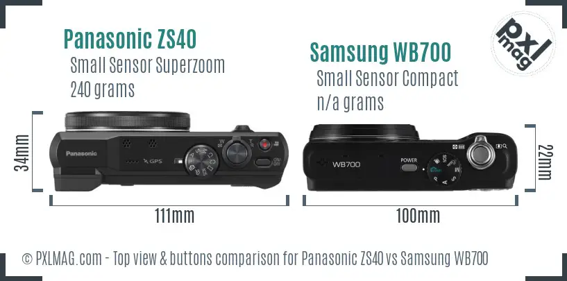 Panasonic ZS40 vs Samsung WB700 top view buttons comparison