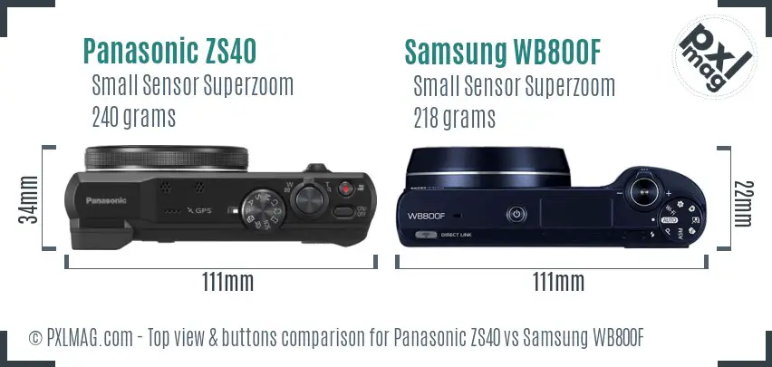 Panasonic ZS40 vs Samsung WB800F top view buttons comparison Panasonic ZS40 vs Samsung WB800F top view buttons comparison