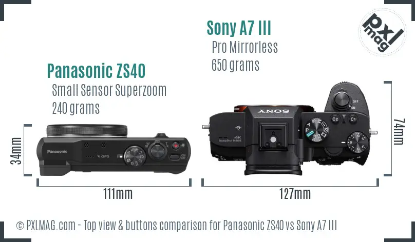 Panasonic ZS40 vs Sony A7 III top view buttons comparison