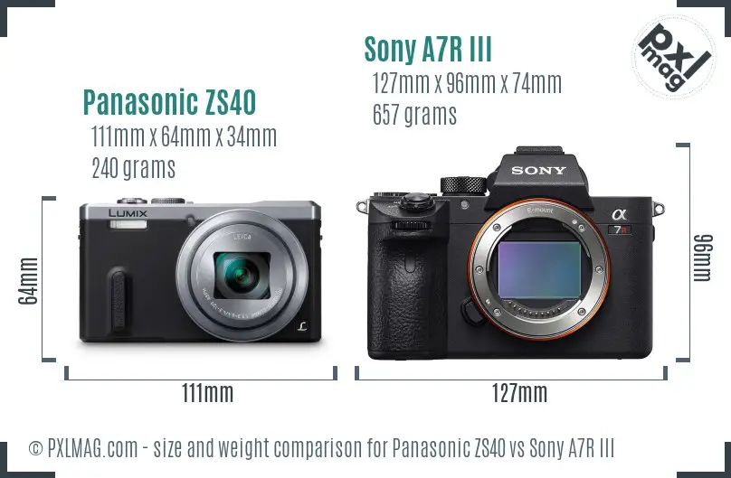 Panasonic ZS40 vs Sony A7R III size comparison