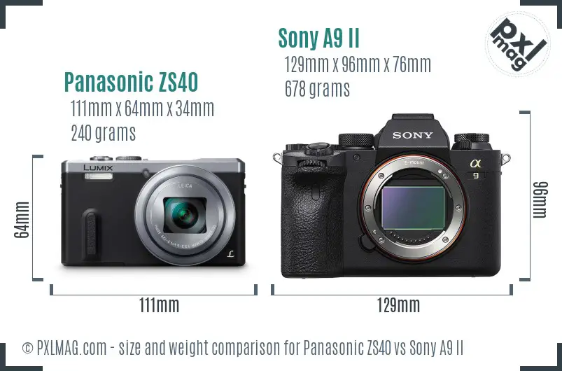 Panasonic ZS40 vs Sony A9 II size comparison Panasonic ZS40 vs Sony A9 II size comparison