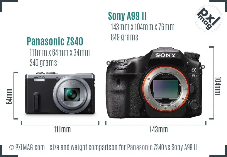 Panasonic ZS40 vs Sony A99 II size comparison