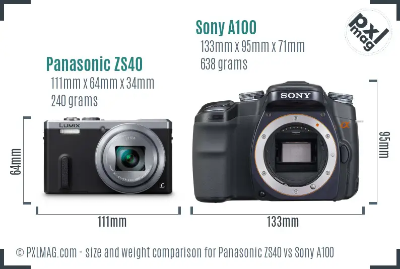 Panasonic ZS40 vs Sony A100 size comparison