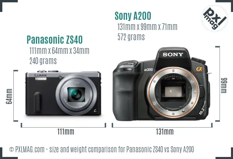 Panasonic ZS40 vs Sony A200 size comparison