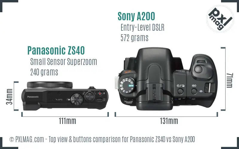 Panasonic ZS40 vs Sony A200 top view buttons comparison