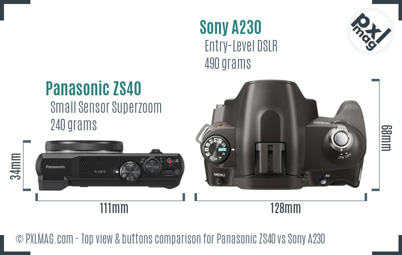 Panasonic ZS40 vs Sony A230 top view buttons comparison