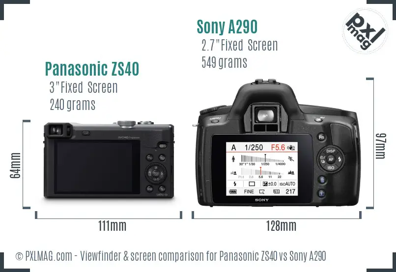 Panasonic ZS40 vs Sony A290 Screen and Viewfinder comparison