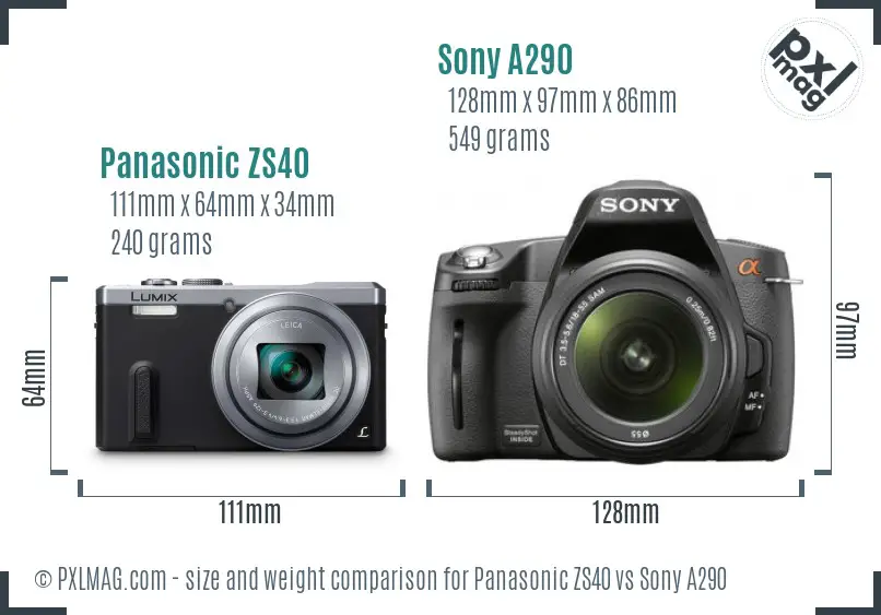 Panasonic ZS40 vs Sony A290 size comparison