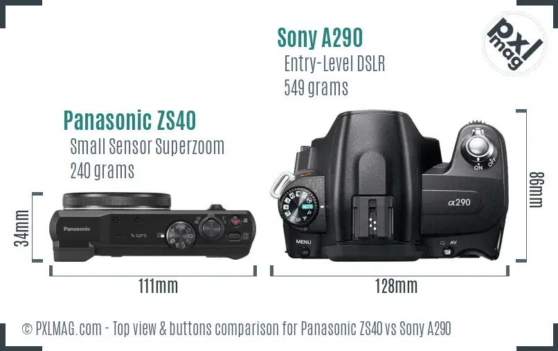 Panasonic ZS40 vs Sony A290 top view buttons comparison