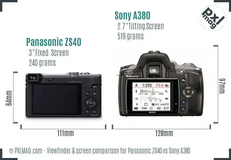 Panasonic ZS40 vs Sony A380 Screen and Viewfinder comparison