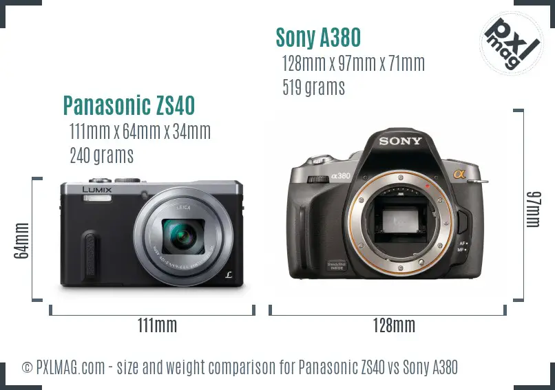 Panasonic ZS40 vs Sony A380 size comparison