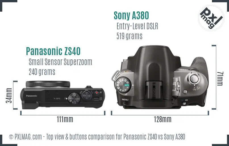 Panasonic ZS40 vs Sony A380 top view buttons comparison