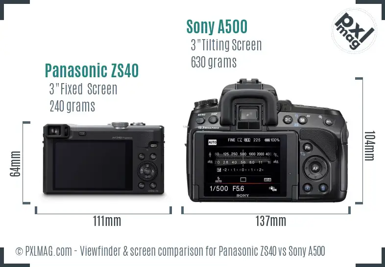 Panasonic ZS40 vs Sony A500 Screen and Viewfinder comparison Panasonic ZS40 vs Sony A500 Screen and Viewfinder comparison