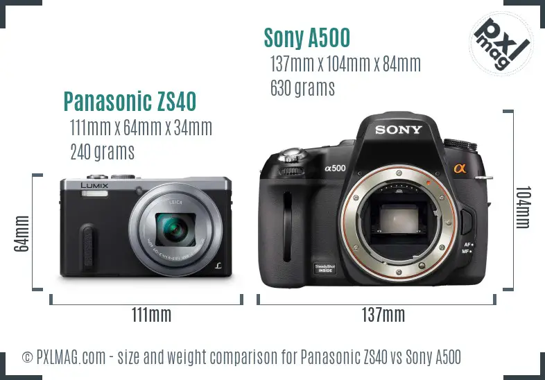 Panasonic ZS40 vs Sony A500 size comparison Panasonic ZS40 vs Sony A500 size comparison